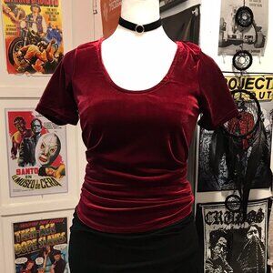 Agnes & Dora Velvet Velour Burgundy, Deep Wine Top. - Whimsygoth, Indie, Grunge